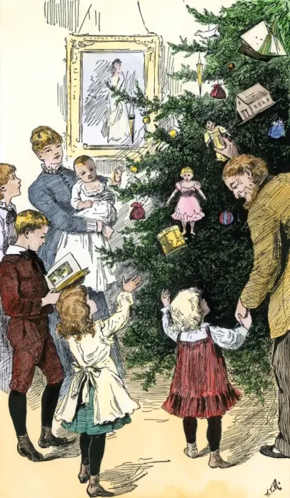 Framed Print : Family admiring their Christmas tree Framed Print : Family admiring their Christmas tree