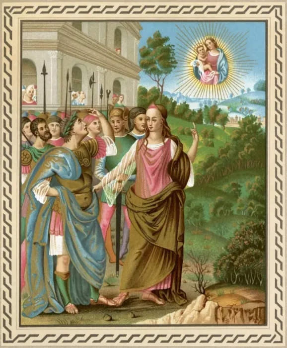 Framed Print : Female prophet announcing the coming of Jesus Christ to Roman Emperor Augustus Framed Print : Female prophet announcing the coming of Jesus Christ to Roman Emperor Augustus