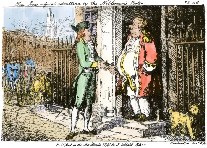 Framed Print : Fieldings Tom Jones refused admittance by the noblemans porter Framed Print : Fieldings Tom Jones refused admittance by the noblemans porter