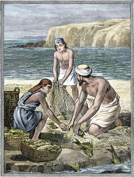 Fishermen with nets in ancient Palestine