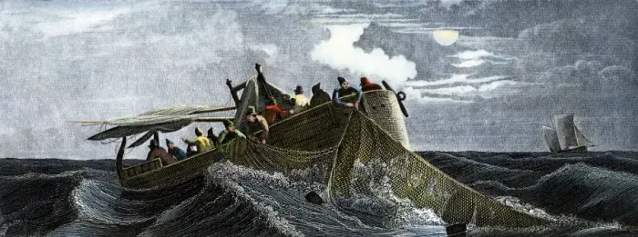 Framed Print : Fishermen using nets, 1800s Framed Print : Fishermen using nets, 1800s