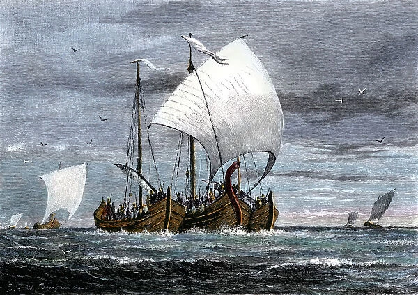 Fleet of Viking raiders in the Middle Ages