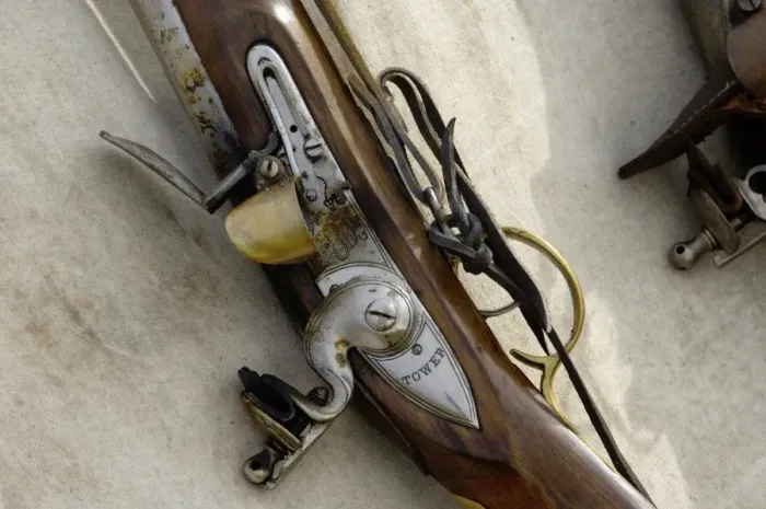 Framed Print : Flintlock musket at a reenactment on the Yorktown battlefield Framed Print : Flintlock musket at a reenactment on the Yorktown battlefield