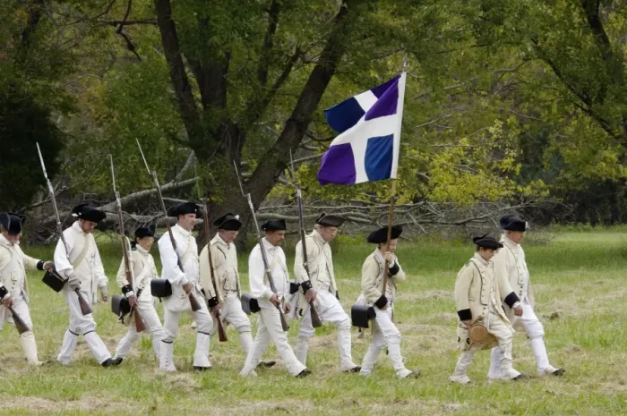 Framed Print : French army reenactors march to the surrender ceremony at Yorktown Battlefield Framed Print : French army reenactors march to the surrender ceremony at Yorktown Battlefield