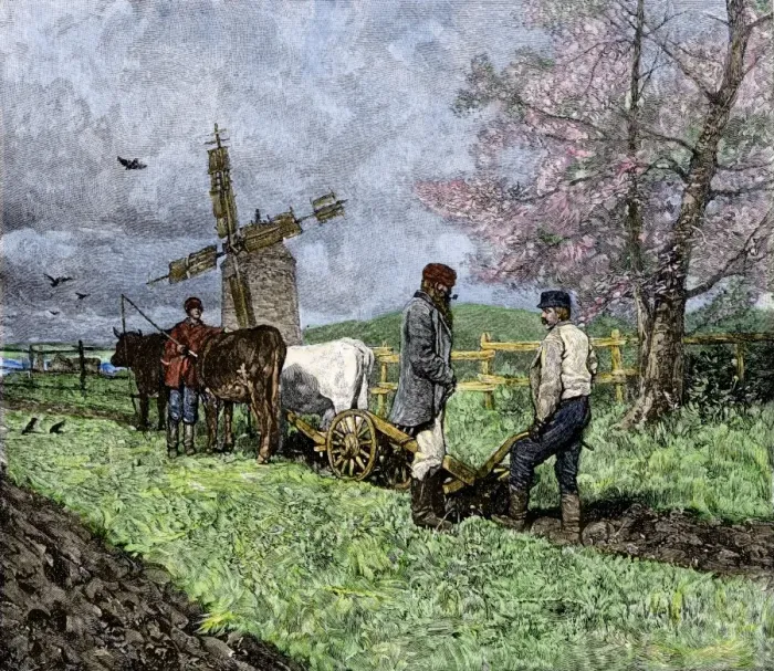 Framed Print : French-Canadian farmers plowing in the Saint Lawrence valley of Quebec Framed Print : French-Canadian farmers plowing in the Saint Lawrence valley of Quebec