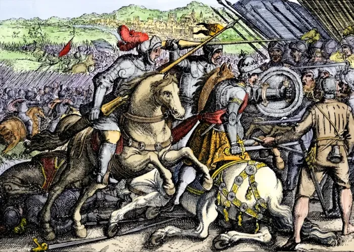 Framed Print : French king Francis I taken prisoner at Pavia during war with the Holy Roman