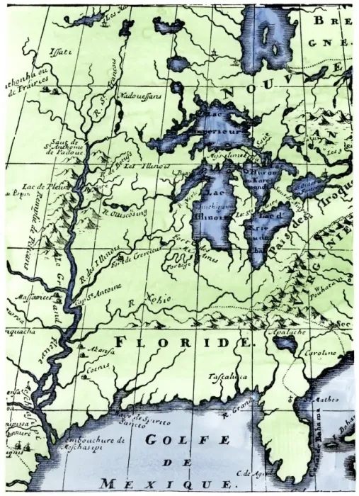 Framed Print : French missionary Louis Hennepins map of the Mississippi River valley