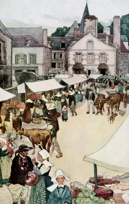 Framed Print : Frrench village on market-day Framed Print : Frrench village on market-day