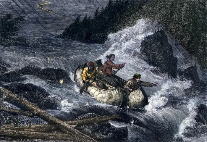 Framed Print : Fur-traders canoes imperiled by rapids on the Red River of the North