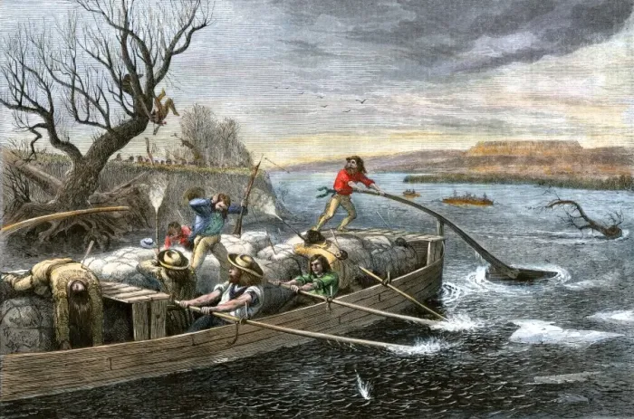 Framed Print : Fur-traders on the Missouri River attacked by Native Americans