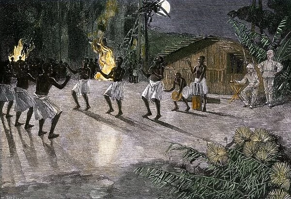 GAFR2A-00011. Native dance in the camp of an African explorer, 1800s.