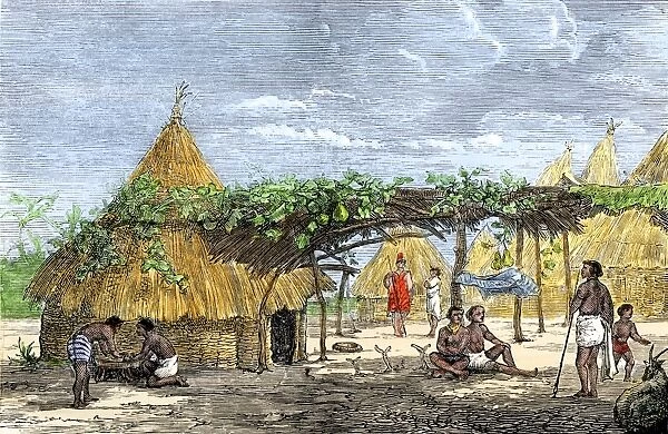 GAFR2A-00032. Fantee huts, Ashanti Colony in Africa, 1800s.