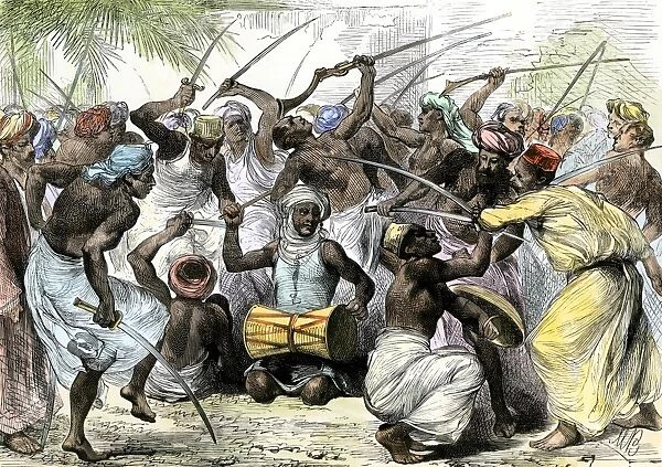 GAFR2A-00033. War-dance of the Sultan of Zanzibars irregular troops, 1880s.
