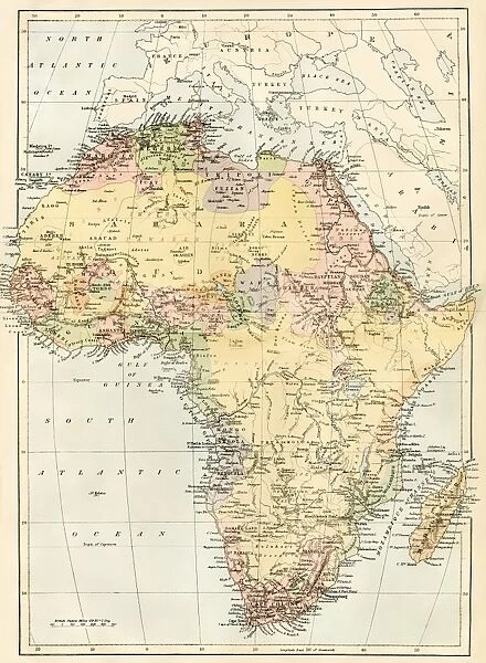 GAFR2A-00046. Map of Africa in the 1870s.. Printed color lithograph, 19th century
