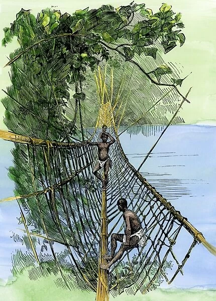 GAFR2A-00052. Native suspension bridge on the Congo River, 1800s.