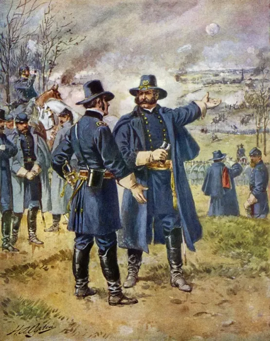 Framed Print : General Burnside ordering Hooker to charge the heights at Fredericksburg Framed Print : General Burnside ordering Hooker to charge the heights at Fredericksburg