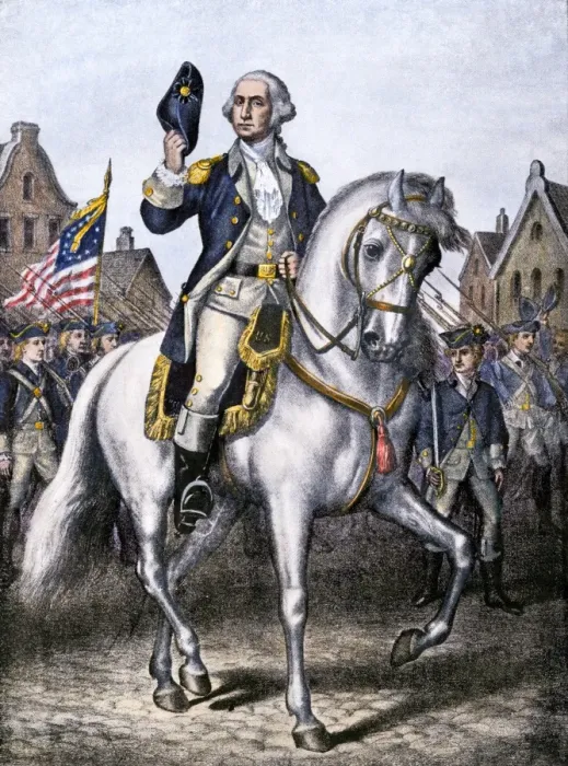 Framed Print : General George Washington leading troops on parade in New York City Framed Print : General George Washington leading troops on parade in New York City