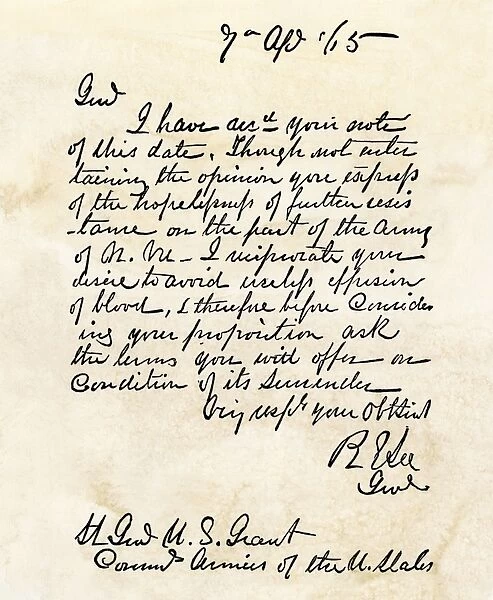 General Lees note agreeing to a surrender, 1865