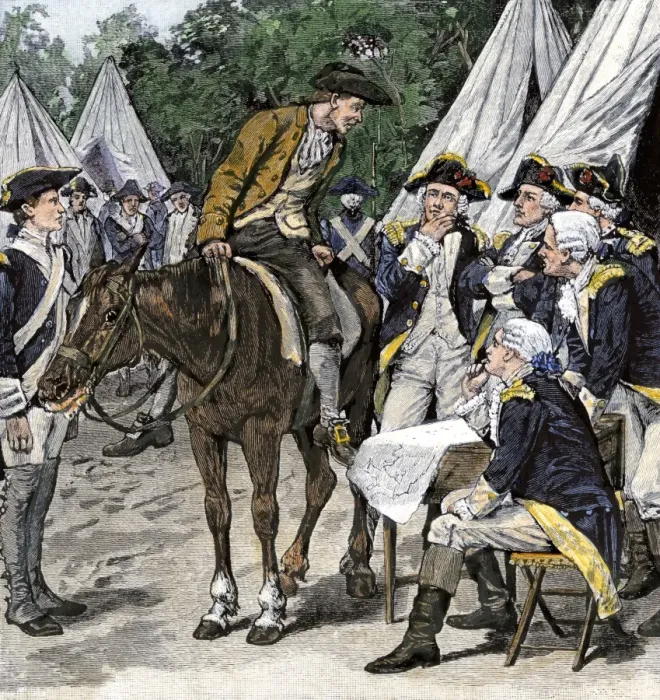 Framed Print : General Washington is brought the news that the British had crossed Framed Print : General Washington is brought the news that the British had crossed