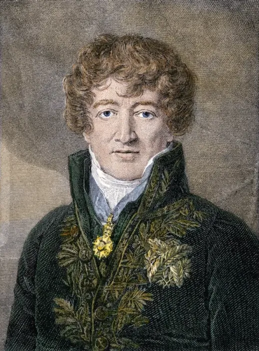 Framed Print : Georges Cuvier. Hand-colored woodcut of a portrait Framed Print : Georges Cuvier. Hand-colored woodcut of a portrait