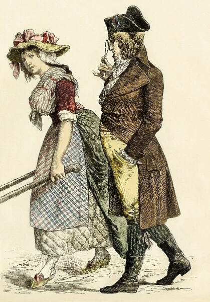 GEUR2A-00097. Typical residents of Paris, 1796.. Antique hand-colored print