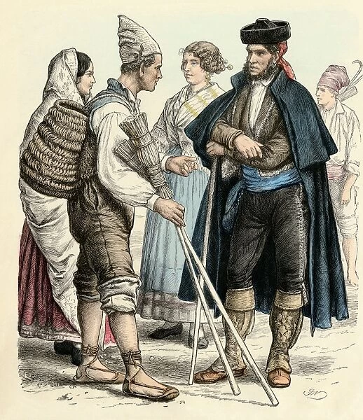 GEUR2A-00116. People from Valencia (left) and Granada, Spain, in their native attire.