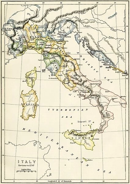 GEUR2A-00122. Map of Italy showing political divisions before 1797.
