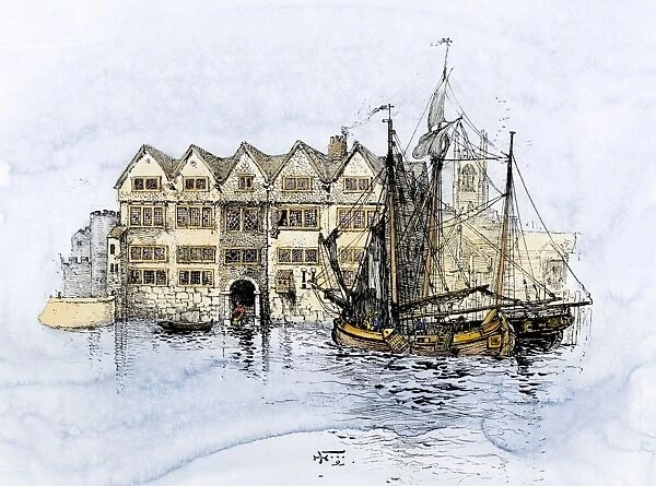 GGBR2A-00020. Sailing-ships in Cold Harbor, Thames Street, London, about 1600.