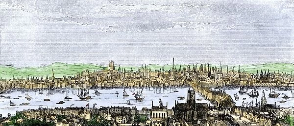 GGBR2A-00021. London before the Great Fire of 1666.. Hand-colored woodcut