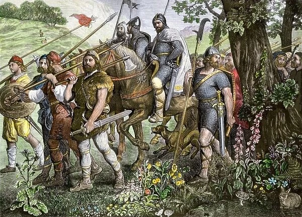 GGBR2A-00045. Men of Kent marching to defend England during the Norman invasion, 1066.