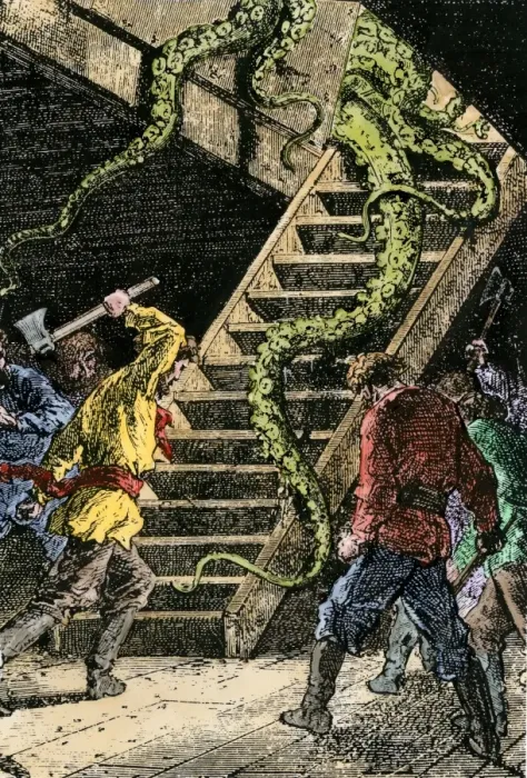 Framed Print : Giant octopus attacking the submarine Nautilus in Jules Vernes