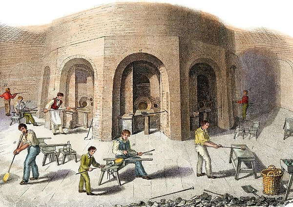 Glass factory workers in Britain, 1800s