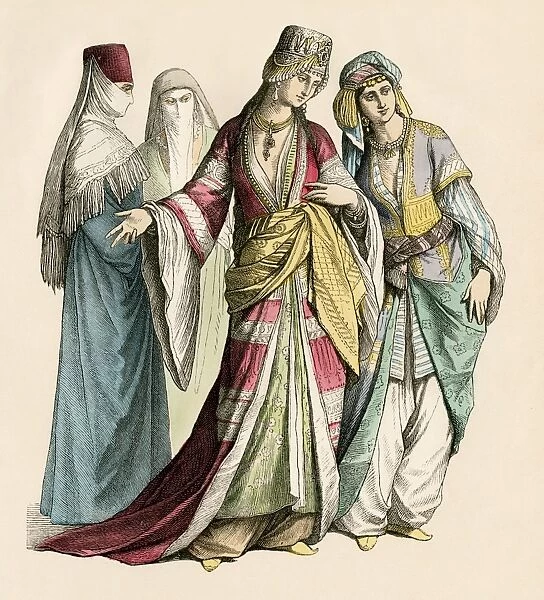 GMDE2A-00041. Turkish women in the royal household.. Antique hand-colored print