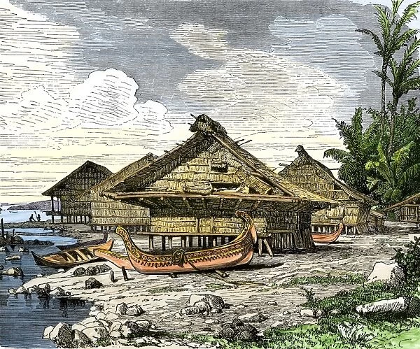 GPAC2A-00011. Native village of Warus-Warus, Ceram, in the Moluccas (Spice Islands).