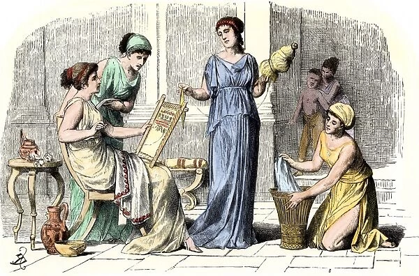 Greek women at their household chores
