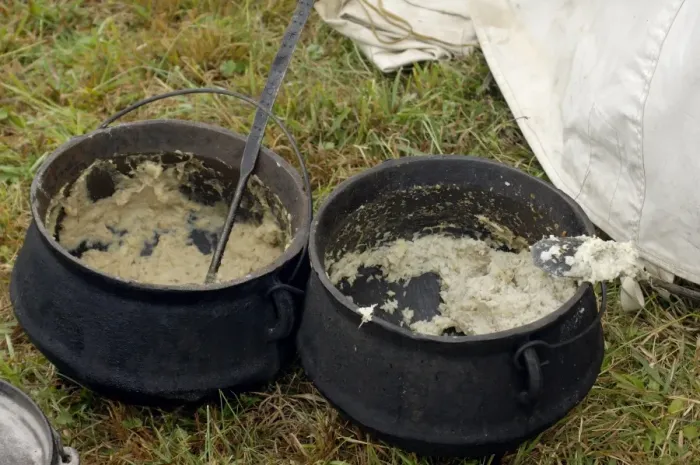 Framed Print : Grits cooked in kettles to feed Continental Army reenactors Framed Print : Grits cooked in kettles to feed Continental Army reenactors