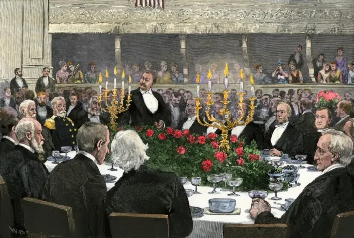 Framed Print : Grover Cleveland at a banquet, 1889 Framed Print : Grover Cleveland at a banquet, 1889
