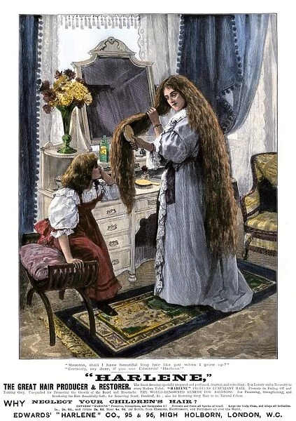 Hair restorer ad, England, 1880s