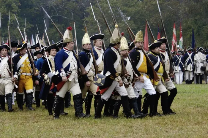 Framed Print : Hessian troops in the British army take the field in a reenactment of Framed Print : Hessian troops in the British army take the field in a reenactment of