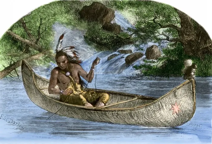 Framed Print : Hiawatha fishing from a canoe Framed Print : Hiawatha fishing from a canoe