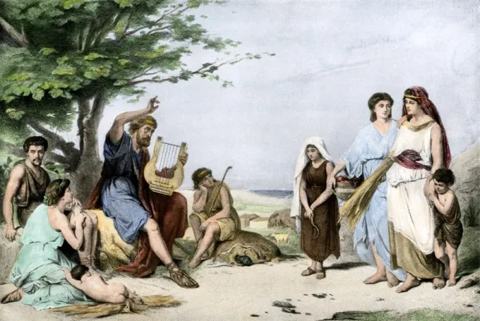 Framed Print : Homer reciting his epic poems to ancient Greeks Framed Print : Homer reciting his epic poems to ancient Greeks