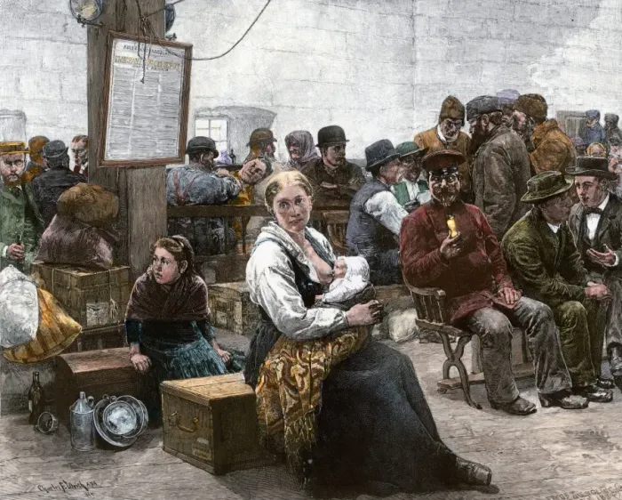 Framed Print : Hopeful immigrants in the port of New York, 1800s