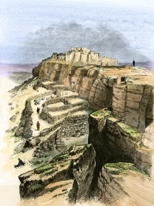 Framed Print : Hopi village with sheep-pens below the cliffs Framed Print : Hopi village with sheep-pens below the cliffs