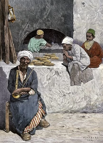 HOUS2A-00095. Arab bakers at their bread oven in Cairo, Egypt, 1880s.