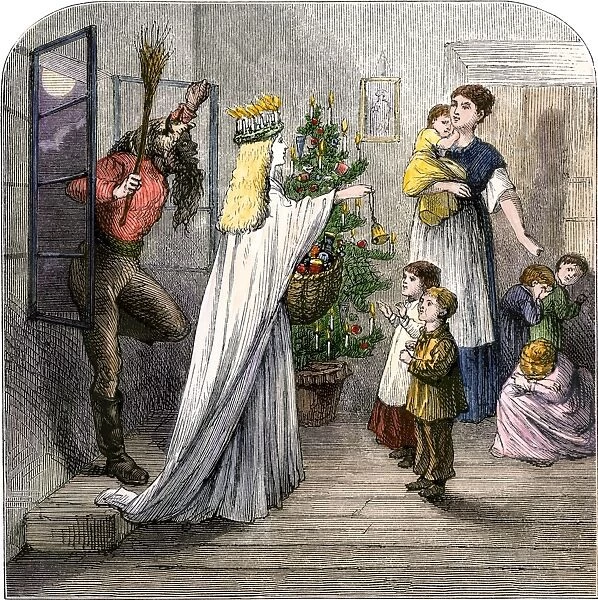 HOUS2A-00152. The Christmas maiden and Hans Trapp visit a family
