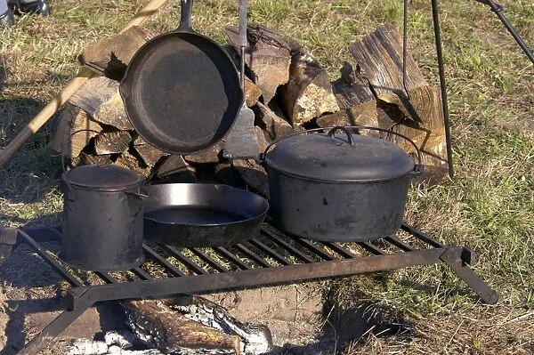 HOUS2D-00036. Camp cookpots at a Continental Army reenactment