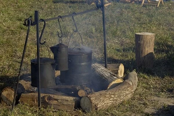 HOUS2D-00038. Camp cookpots at a Continental Army reenactment