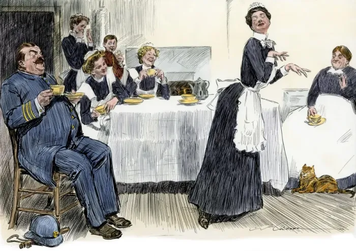 Framed Print : Household servants sharing a laugh, 1900