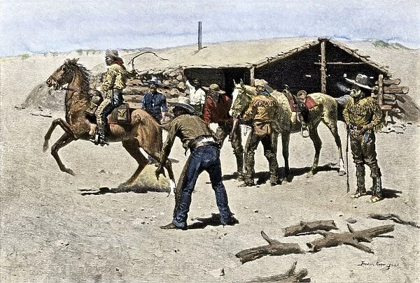 HSET2A-00005. Pony Express rider changing horses.