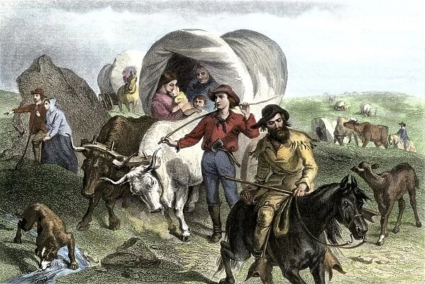 HSET2A-00007. Families in covered wagons crossing the plains.
